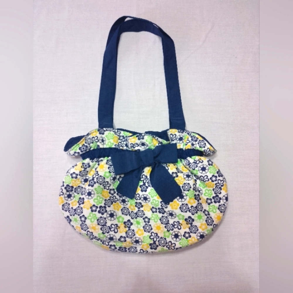 Handmade Reversible Floral Handbag with Navy Straps